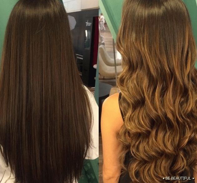 Маркирайте върху тъмна снимка на косата преди и след